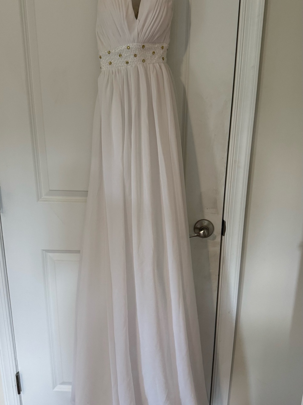 Custom made Elegant White Beaded Waist Halter Dress